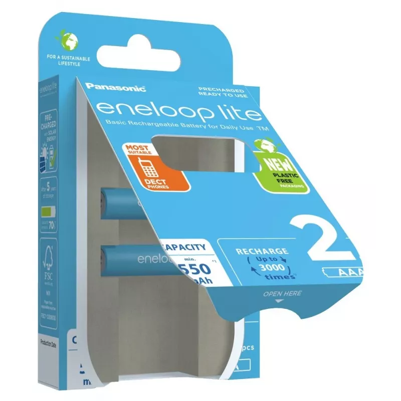 Uzlādējamās baterijas PANASONIC ENELOOP LITE AAA 550 mAh 2 gab. (BK-4LCCE/2CP)
