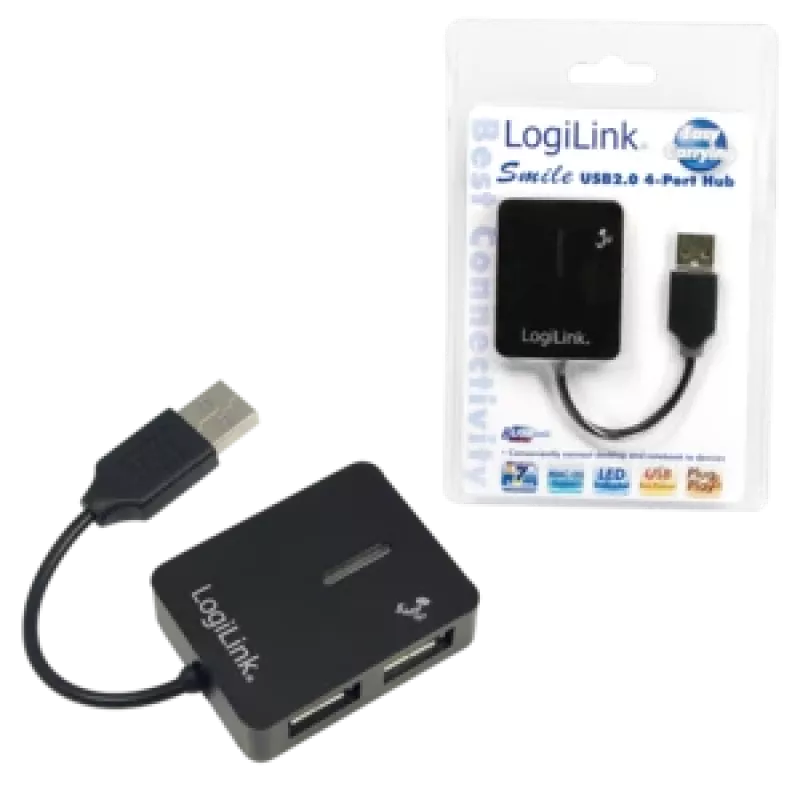 USB centrmezgls LOGILINK UA0139 — 4 portu USB 2.0, 480 Mbit/s, melns