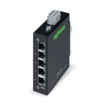 Tīkla slēdzis Wago 852-111 — 5 portu Fast Ethernet (10/100), pilns duplekss, 18–30 V līdzstrāva