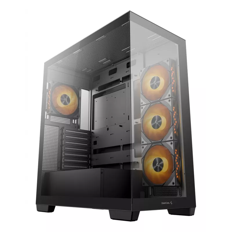 Datora korpuss DeepCool CG580 4F Midi Tower — ATX/ITX/MicroATX, rūdīts stikls, 3 × 120 mm + 1 × 120 mm ventilatori, 2 × 3,5 collu un 2 × 2,5 collu nodalījumi, USB-A × 2 USB-C × 1, melns