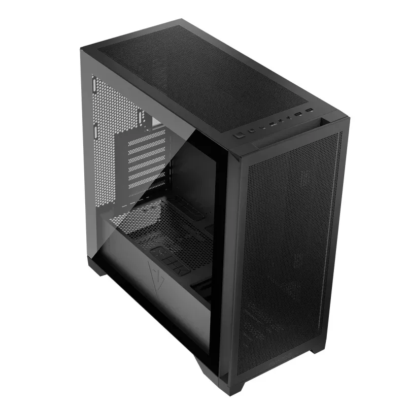 PC Case MODECOM VOLCANO EXPANSE S MIDI Melns — rūdīts stikls, USB-C, atbalsta micro ATX, GPU līdz 430 mm