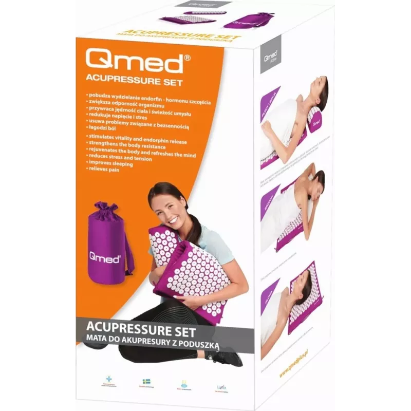 Akupresūras paklājiņš ar spilvenu Qmed ACUPRESSURE MAT — spiediena punktu masāžas paliktnis