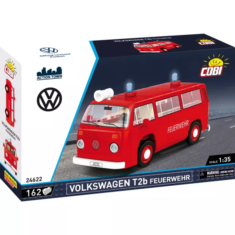 Konstruktora rotaļlieta Cobi Volkswagen T2b ugunsdzēsēju mašīna mērogā 1:35, sarkana