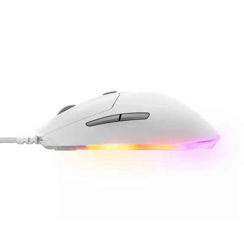 Spēļu pele STEELSERIES Rival 3 Gen 2 — optiska, 8500 DPI, vadu USB Type-A, labroču, balta, 77 g