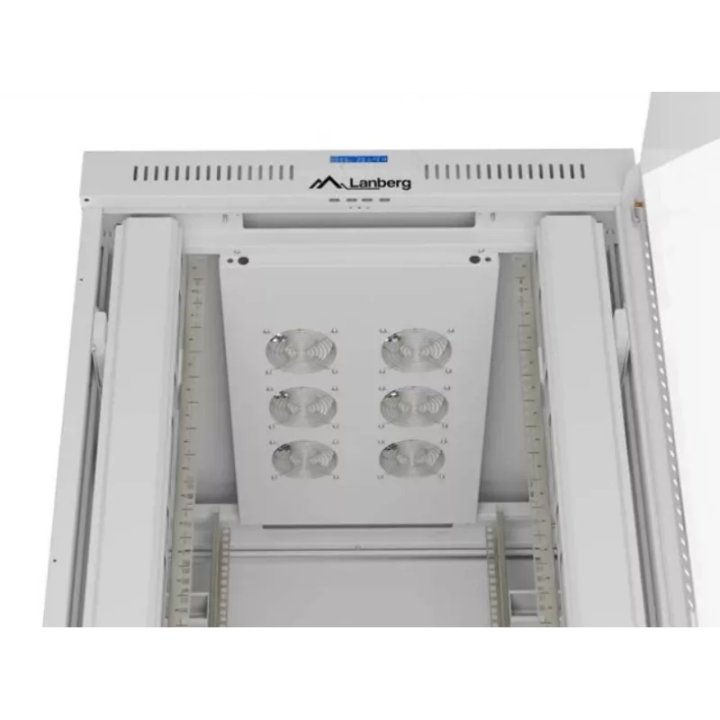 Rack cabinet LANBERG FF01-8047-12SL 47U 800x1000 mm pelēks ar priekšējām un aizmugurējām stikla durvīm un LCD paneļa vietu