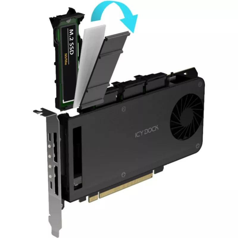 Mobilā plaukta adaptera karte icy dock MB204MP-1B — 4 × M.2 NVMe SSD karstās nomaiņas mobilais plaukts
