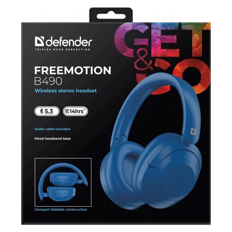 Bezvadu austiņas Defender Fre Emotion B490 — zilas, virsgalvas, Bluetooth, iebūvēts mikrofons