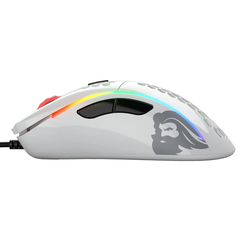 Glorious Model D gaming pele - Balta, spīdīga + Grip Tape - melna