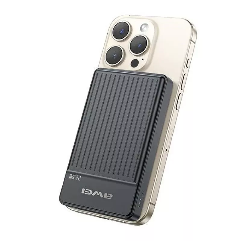 Awei PowerBank MagSafe P33K 10000mAh 22.5W Melns/Melns (10000mAh, 22W, 15Wh), Powerbank, Melns