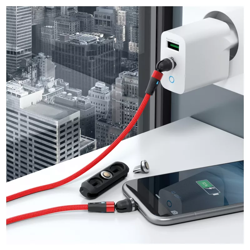 USB kabelis RealPower MagneticCharge2 1 m sarkans ātrai uzlādei un datu pārsūtīšanai
