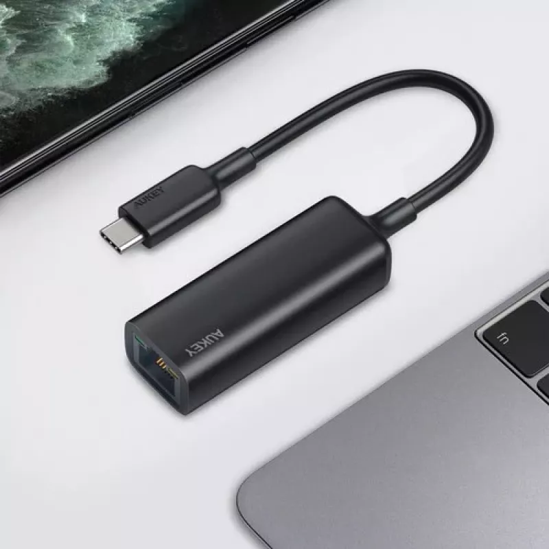 Ethernet adapteris Aukey CB-A30 USB‑C uz Gigabit RJ45 10/100/1000 Mbps, USB 3.0, alumīnija, LED indikatori
