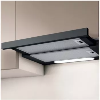 Iebūvēts tvaika nosūcējs Elica Elite 14 LUX 60 BL — 598 mm platums, 368 m³/h gaisa plūsma, alumīnija tauku filtrs, LED, 62 dB