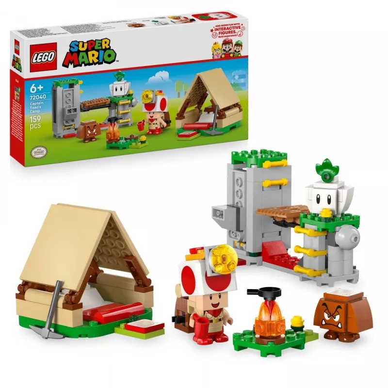 Konstrukciju rotaļlieta LEGO Captain Toad's Camp komplekts 72040 ar interaktīvām Super Mario funkcijām