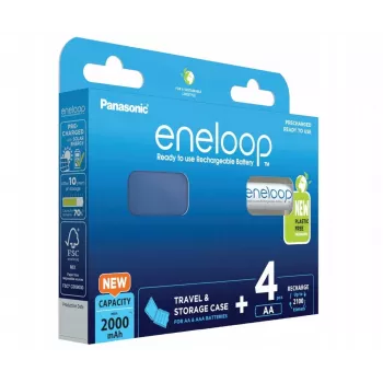 Uzlādējamās baterijas PANASONIC ENELOOP AA 2000 mAh 4 gab. + maciņš (BK-3MCDE/4CP+CASE)