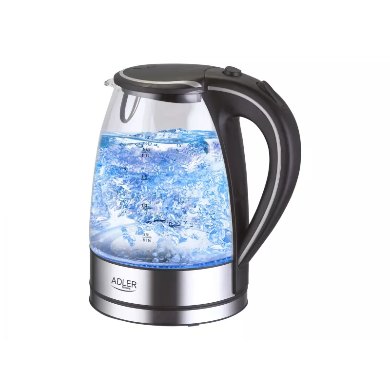 Adler AD 1225 elektriskā tējkanna 1,7 L Melna, Nerūsējošais tērauds, Caurspīdīga 2200 W