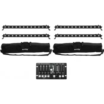 LED lineāru komplekts EUROLITE 4x LED BAR-12 QCL RGBW ar 2 mīkstajām somām un kontrolieri
