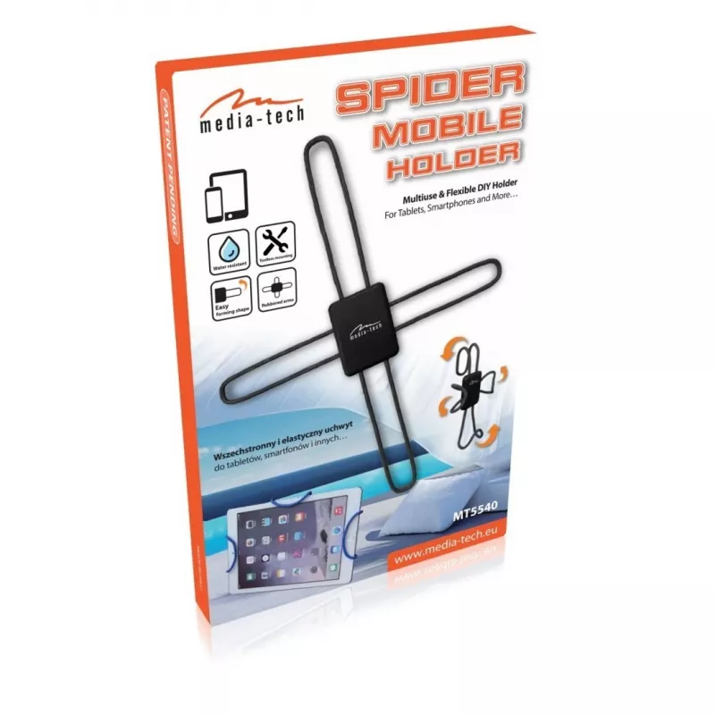 Mobilā ierīču turētājs MEDIA-TECH MT5540 Spider — regulējams augstums, viegls, viedtālruņiem un planšetdatoriem