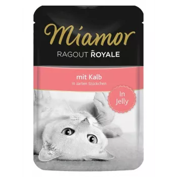 Mitrā kaķu barība Miamor Ragout Royale želejā 100 g — teļa gaļa, pieaugušiem kaķiem, bundža
