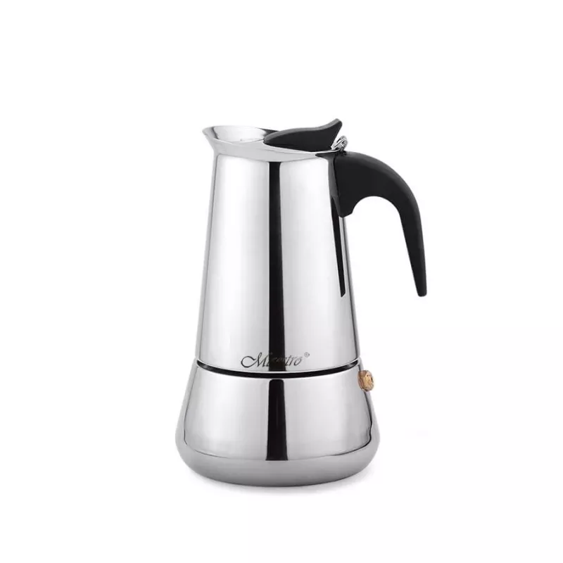 Moka katls Maestro MR-1660 0.2 L nerūsējošā tērauda plīts kafijas automāts, 4 tases, melns rokturis