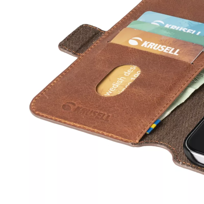 PhoneWallet Krusell Samsung Galaxy S21+ vintage cognac — maka stila tālruņa maciņš