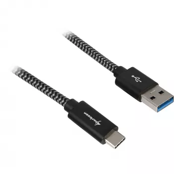 USB 3.2 Gen 2 kabelis, USB-A spraudnis > USB-C spraudnis (melns/pelēks, 0,5 metri, apvalkots)