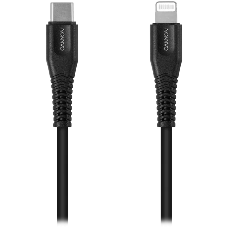 CANYON kabelis MFI-4 Type-C uz Lightning 1,2m Melns