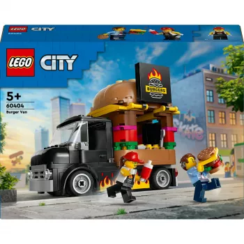 LEGO City Burger Van Pārtikas Kravas Auto Rotaļlieta 5+ Gadiem Zēniem un Meitenēm Transportlīdzekļa Būvēšanas Rotaļlietas Virtuves Komplekts ar Pārdevēja Minifigūru un Piederumiem