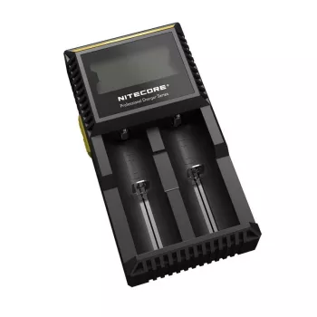 Bateriju lādētājs Nitecore D2 — 2 slotu lādētājs AA/AAA/AAAA/C baterijām, 100–240 V ieeja, 4,2 V izeja, melns