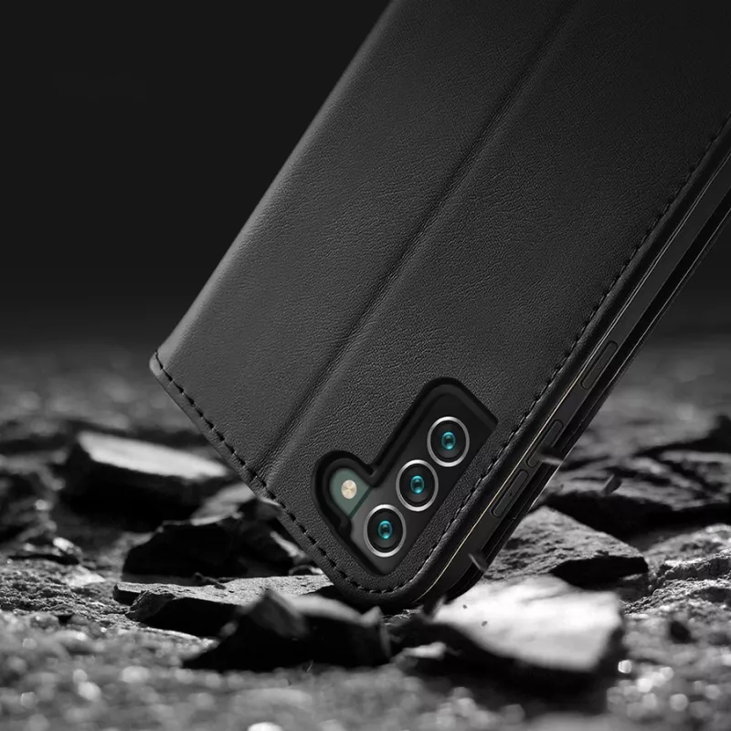 Dux Ducis Dux Ducis Hivo ādas maciņš ar atloku, dabīgās ādas kabatas futrālis kartēm un dokumentiem Samsung Galaxy S22+ (S22 Plus) melns