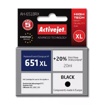 Activejet AH-651BRX tinte (aizstāj HP 651 C2P10AE; Premium; 20 ml; melna)