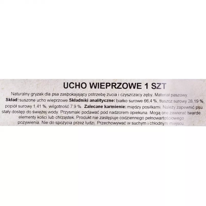 Suņu košļājamā našķe PETMEX Cūkgaļas auss 40 g — dabīga cūkgaļas ausu zobu kopšanas našķe vidējiem un lieliem suņiem