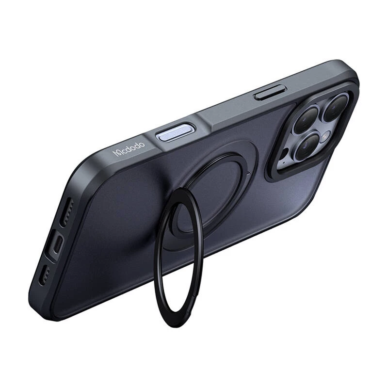 McDodo PC-4932 aizsargapvalks iPhone 16 Pro ar integrētu statīvu, melns