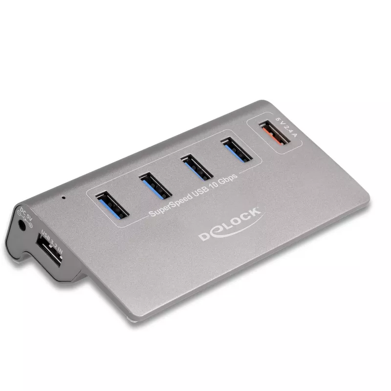 DeLOCK USB centrmezgls 10 Gbps 4 Type-A pieslēgvietas 1 ātrās uzlādes pieslēgvieta