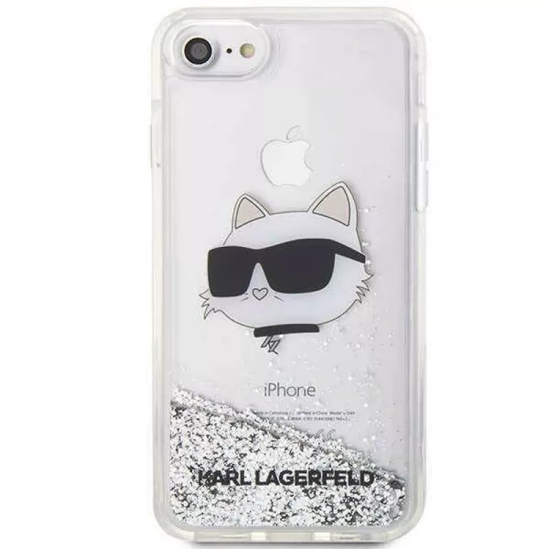 Karl Lagerfeld | Oriģinālais maciņš IPHONE SE 2022/SE 2020/7/8 Karl Lagerfeld Cietais maciņš ar Glitter Choupette galviņu (KLHCI8LNCHCS)