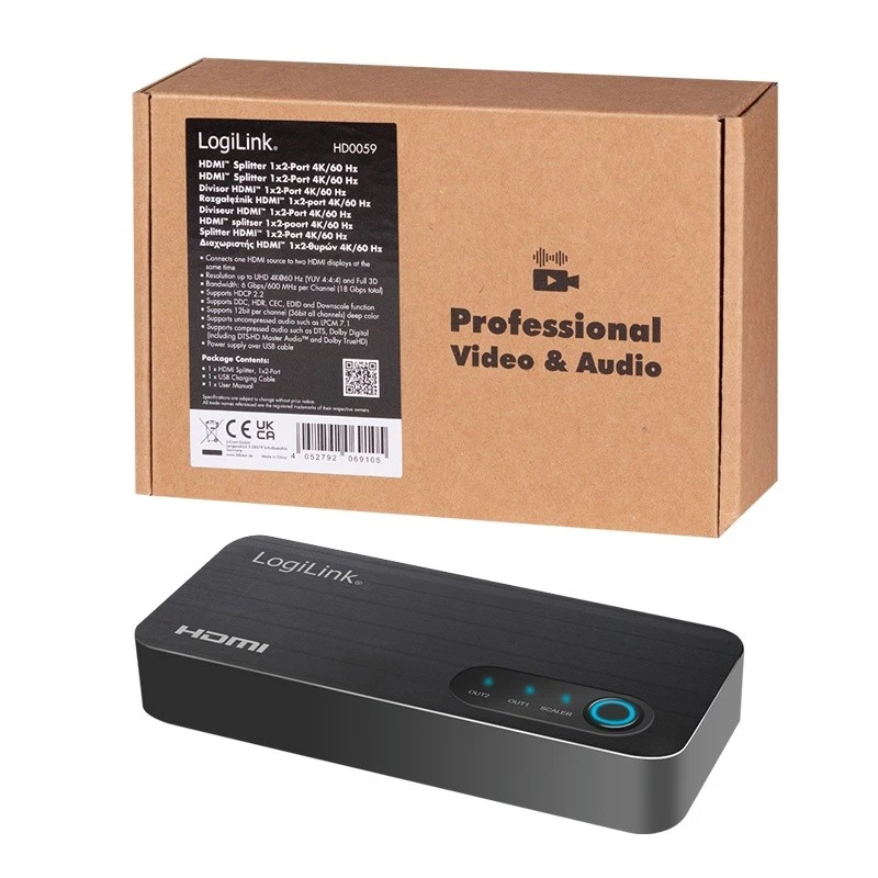 HDMI sadalītājs 1x2, 4k/60Hz