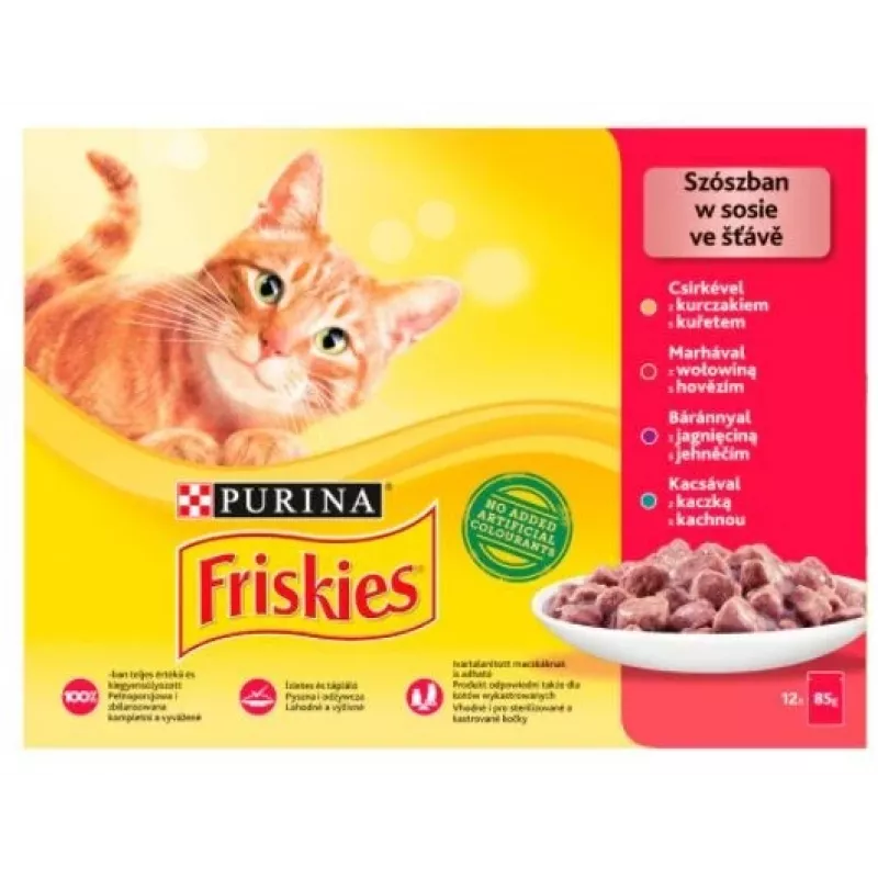 Friskies Mix gaļa — mitrā kaķu barība — 12 x 85 g