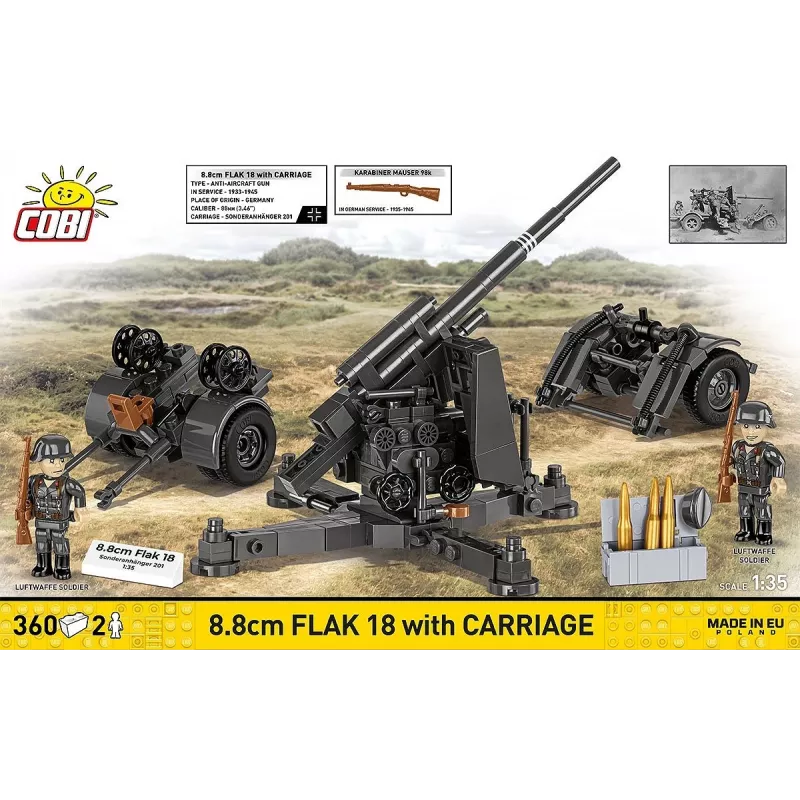 Konstruktoru komplekts Cobi Building Blocks 8,8 cm Flak ar piekabi — 360 gabali