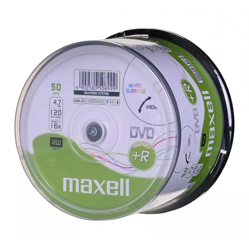 MAXELL DVD+R 4,7 GB 16x 50 iepakojumā ar drukājamu virsmu, kastē