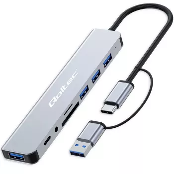 QOLTEC USB-C centrmezgls 4x USB + SD/TF karšu lasītājs, modelis 53794