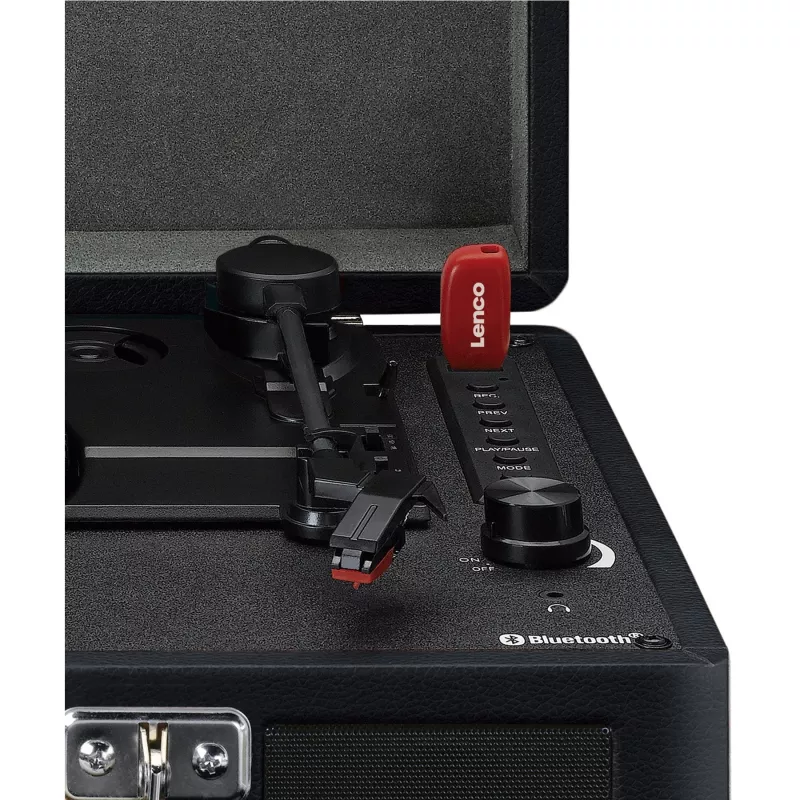 Belt-drive atskaņotājs Lenco TT-115 Melns — portatīvs koferīša formāta skaņuplašu atskaņotājs, Bluetooth 5.0, USB ierakstīšana, 33/45/78 RPM