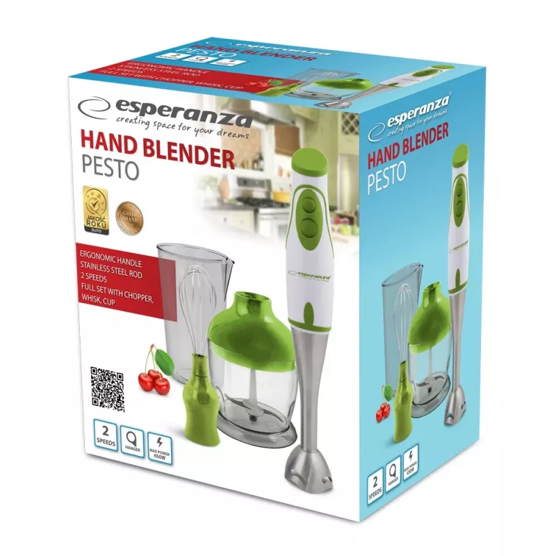 Esperanza EKM003G blenderis 0,75 L rokas blenderis Zaļš, Balts 450 W