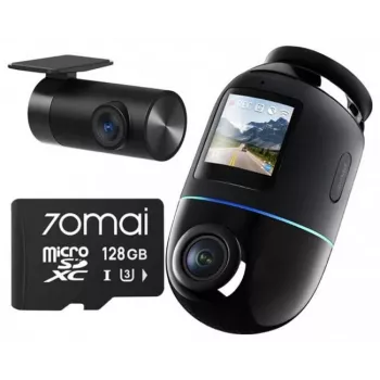 Dash cam 70mai Omni X800 4K ar 70mai 128GB SD karti — 4K priekšējā un salona ierakstīšana