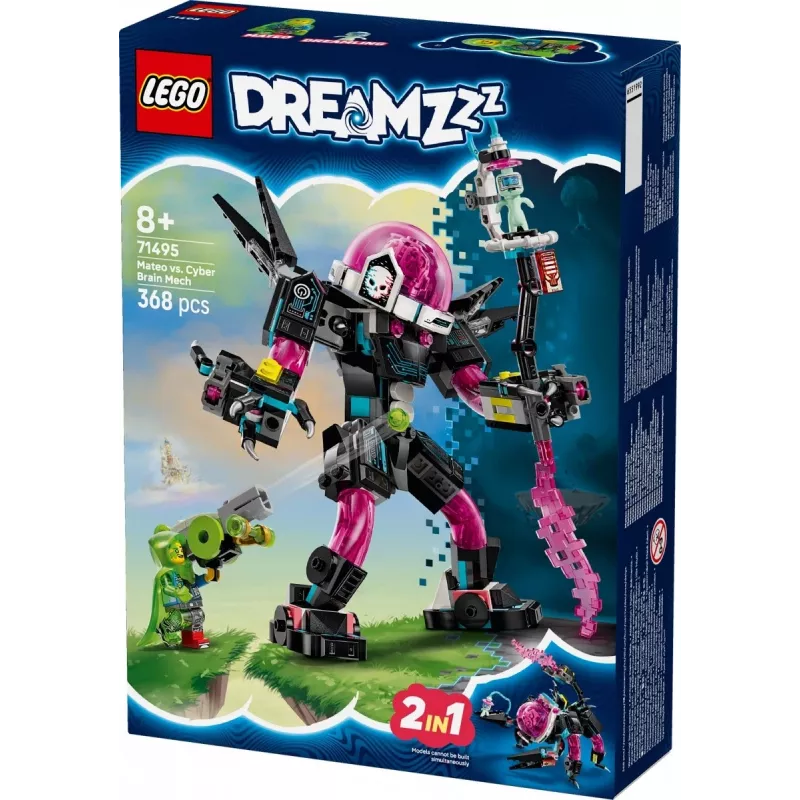Konstruktoru rotaļlieta LEGO 71495 Mateo vs. Cyberbrain Mech — spēļu komplekts ar minifigūrām un būvējamu mehānisko robotu