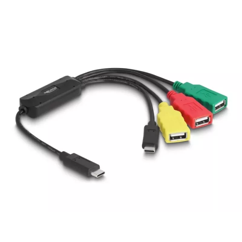 DeLOCK 4 portu USB 2.0 kabeļa centrmezgls USB Type-C uz 3 x USB-A sievišķā + 1 x USB-C vīrišķā