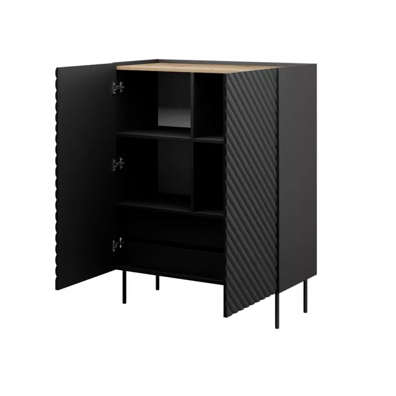 Plauktu bloks cama meble ONDA 2D2SZ grāmatu skapis 98×45×127 cm melns