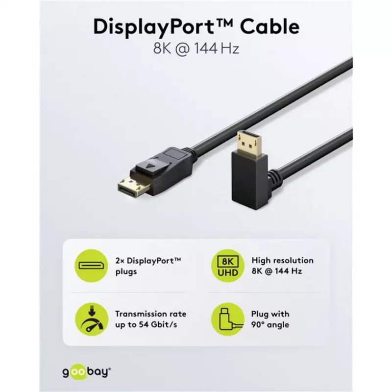 DisplayPort kabelis WENTRONIC 77058 — 54 Gbit/s, līdz 8K, 144 Hz