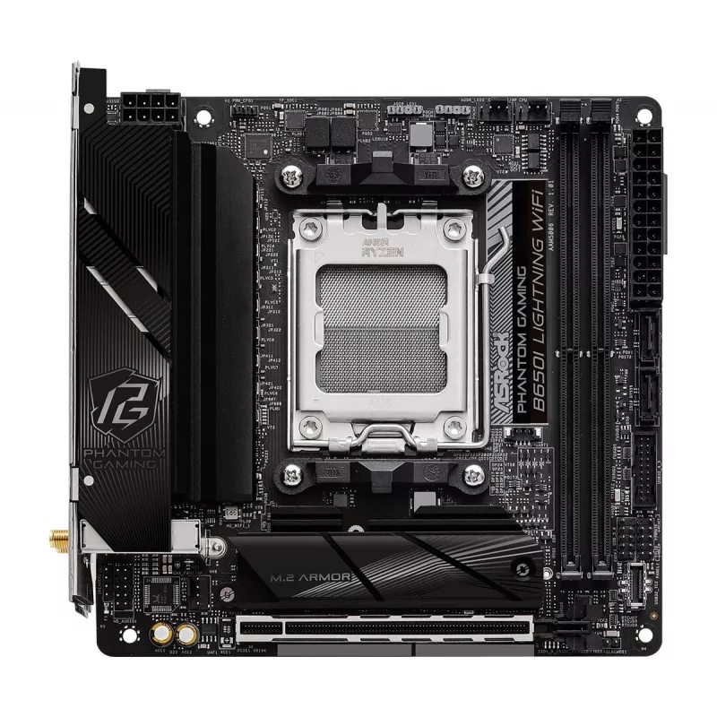 Mini-ITX mātesplate ASRock B650I Lightning WiFi — AMD B650, Socket AM5, DDR5, 2 DIMM (max 96 GB), Wi‑Fi 6E, 2.5Gb LAN