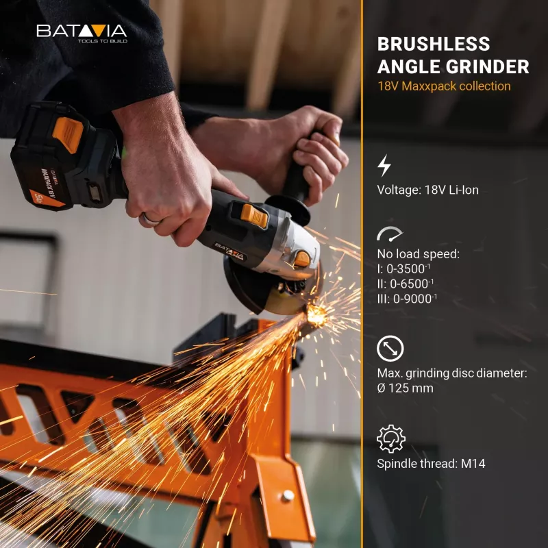 Batavia B.V. 18V bezvadu bezsuku leņķa slīpmašīna | 125 mm