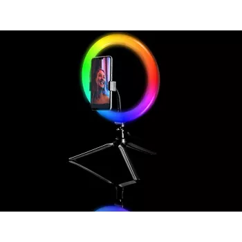 Gredzena lampa RGB 26cm ar statīvu