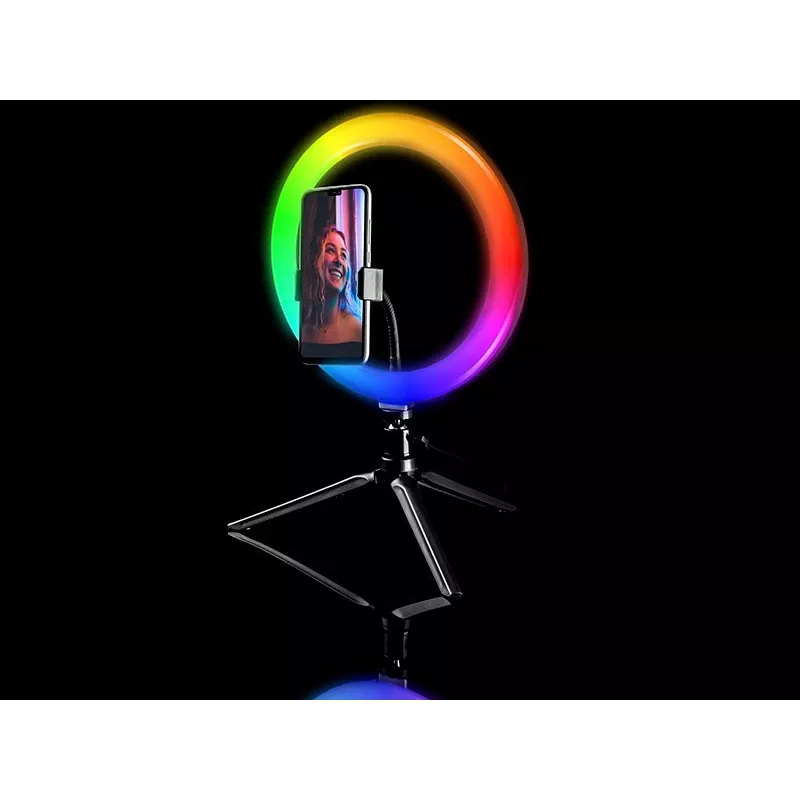 Gredzena lampa RGB 26cm ar statīvu